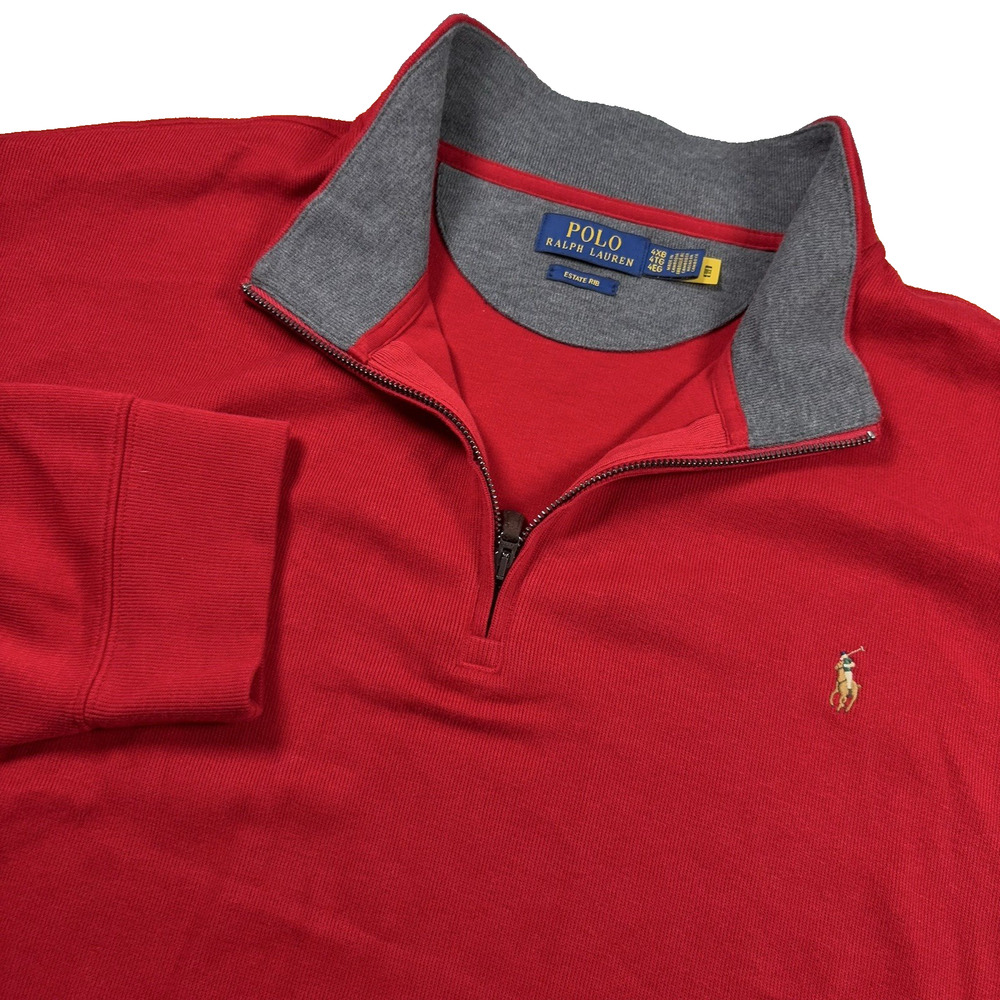 Polo Ralph Lauren Estate Rib 1/4 Zip Sweatshirt Men 4XB Red Flesh Pony Preppy